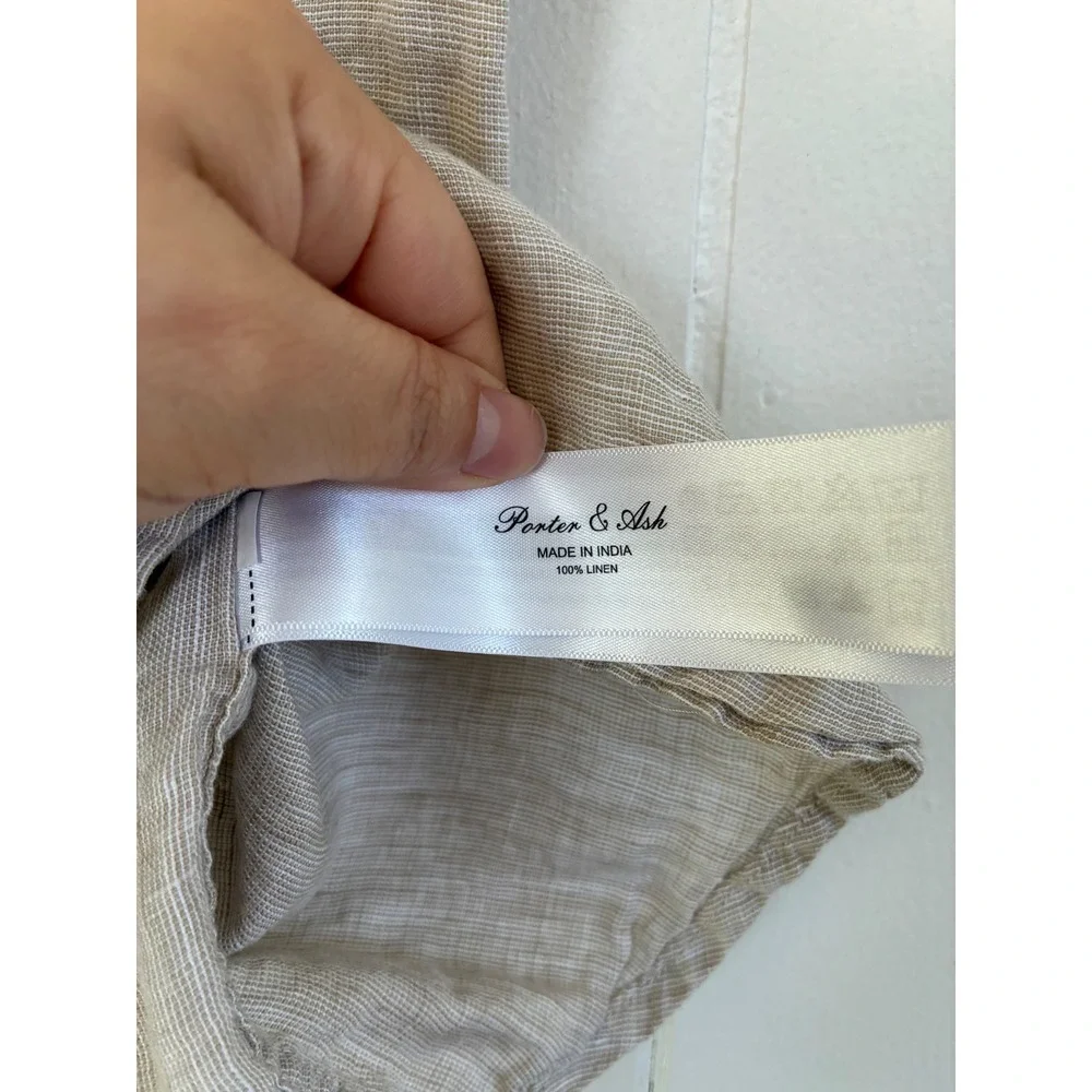 Porter & Ash Mens Tan 100% Linen Short Sleeve Button Down Shirt‎ Resort Wear L